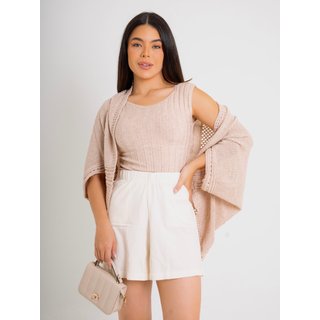 Casaco La Cor Tricot Casulo Rendado Natural