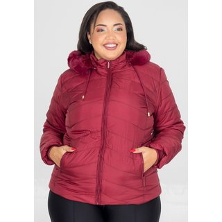 Jaqueta Plus Size para Inverno Bobojaco Nylon Capuz Removível Vermelha