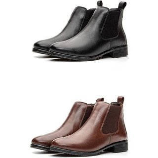 KIT 02 Botas de Couro Feminina Chelsea Cano Curto Peccato DFT KIT Farm Preto/Marrom