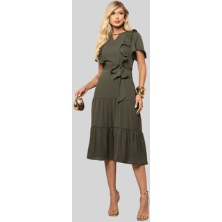 Vestido Miss e Misses Silvia Com Guipir E Com Faixa Verde Musgo