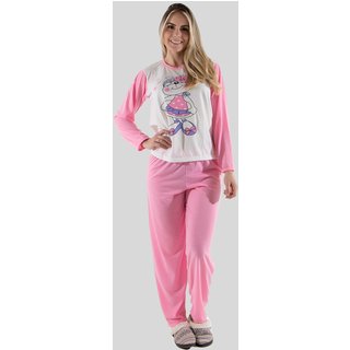 Pijama Longo Algodão Linha Noite Malha Premium Rosa