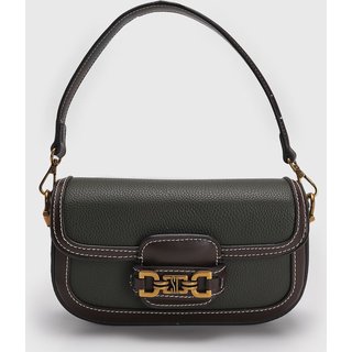 Bolsa Feminina Santa Lolla Média Texturizada Verde Escuro e Marrom