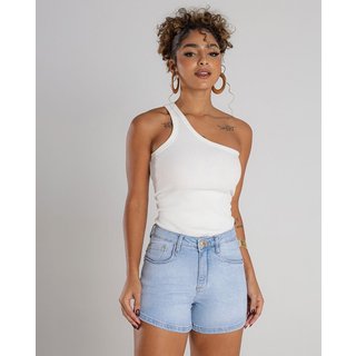 Shorts Jeans Mom Feminino Cintura Alta Detalhe Botão 24223 Clara Consciência