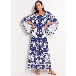 Vestido Em Malha Fria Quintess Barrado Azul