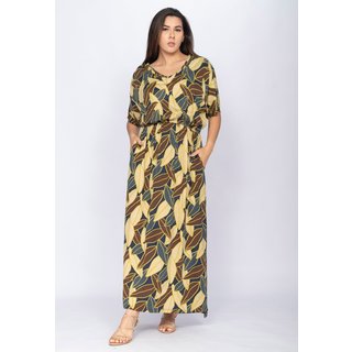 Vestido CabanaFree Longo Plus Malha Estampa Folhas de Outono