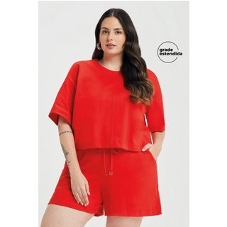 Short Feminino Moletom Com Bolsos Marialícia Vermelho