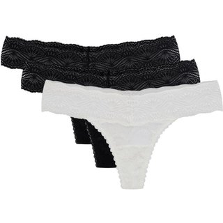 Kit 3 Calcinhas Fio Renda Shiny Love Preto/Branco
