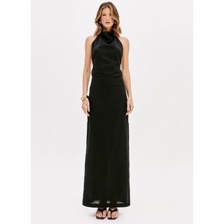 Vestido Super Midi Frente Única Com Linho Lança Perfume