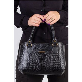 Bolsa estruturada de couro croco Monique - Preta