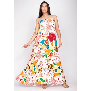 Vestido Plus Longo Jataí Trapézio Amazonia Vital Viscose Estampa Festa Tropical