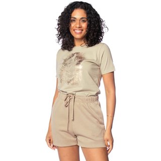 Camiseta Feminina Olho Fatal Estampa Glitter Caqui