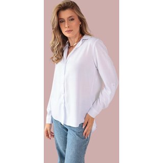 Camisa Feminina Ícone Fashion Oversized Gola Tradicional Branca