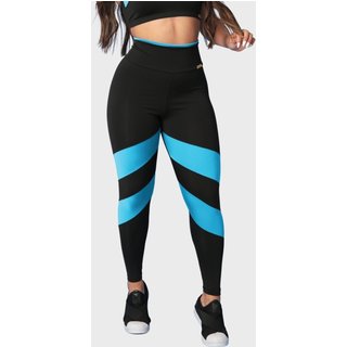 Calça Legging Fitness Tarelles Cintura Alta Preto e Azul Céu
