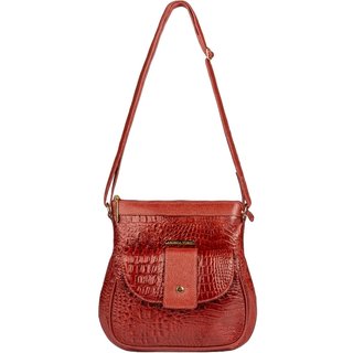 Bolsa tiracolo de couro croco Elis - Vermelho