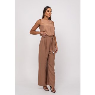 Calça Alfaiataria Wide Leg Com Faixa Salvatore Bege
