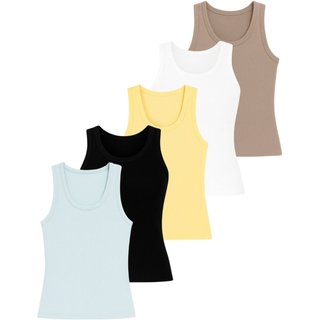 Kit 5 Regatas Básicas Ribana Kaqui, Preta, Branca, Azul e Amarela- 50498