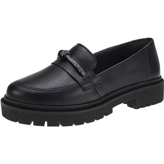 Mocassim Feminino Lóris Shoes Tratorado Bico Redondo com Enfeite Strass Brilho 026-010 Preto