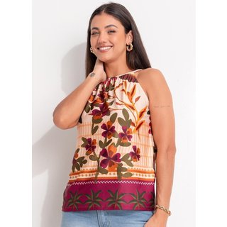 Blusa Em Malha Fria Quintess Barrado Tropical