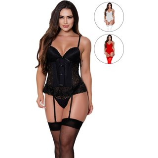 Kit 2 Espartilhos Sexy Gabi Lingerie Renda Calcinha Sensual Cinta Liga Multicolorido
