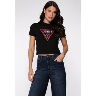 T-shirt Guess Triang Hotfix Cropped Preto