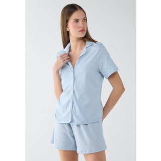 Conjunto Pijama Curto Feminino Hering Poá Azul Claro