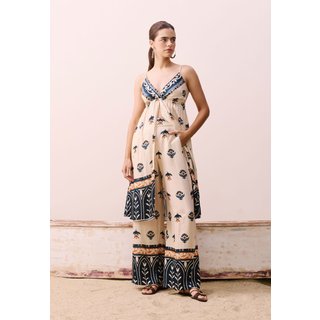 Calça Pantalona Elástico Estampada Vitrais