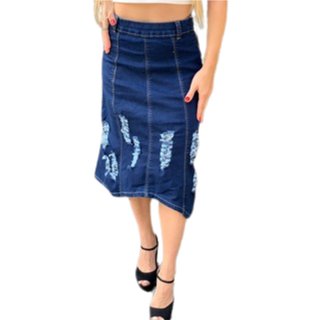 Saia Feminina Jeans Light Moda Evangélica Jeans Denise