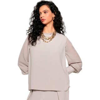 Blusa Feminina Biamar Gola Redonda Manga Longa Cinza Claro