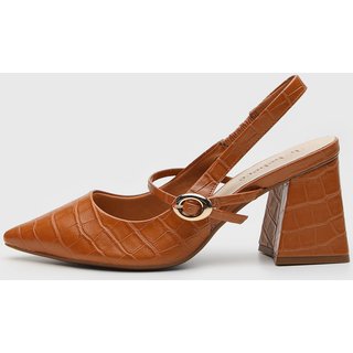 Scarpin Feminino cê Croco Slingback Caramelo