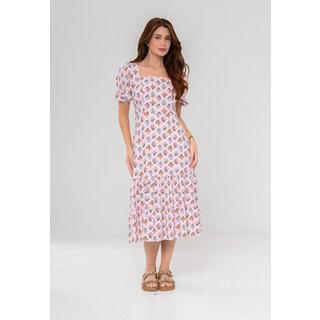 Vestido Aura Pietra Linho Floral Luzente Rosa