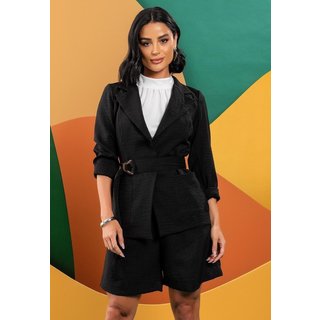 Blazer Em Tecido Texturizado Com Bolsos Preto Quintess