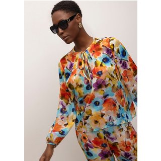 Blusa Iódice Decote V Manga Longa Com Amarração Laranja