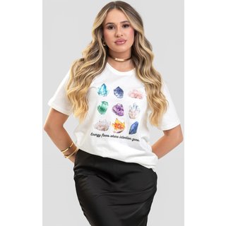 Camiseta Feminina Cianitas Off Estampa Cristais