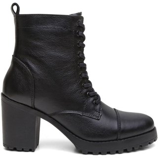 Coturno Militar Feminino em Couro Solado Micro Expandido e Fechamento em Zíper Preto