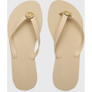 Chinelo Feminino Brizza Arezzo Detalhe Metal Dourado Bege