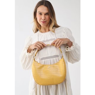 Bolsa de Couro Feminina Jorge Bischoff Croco Corrente Amarela