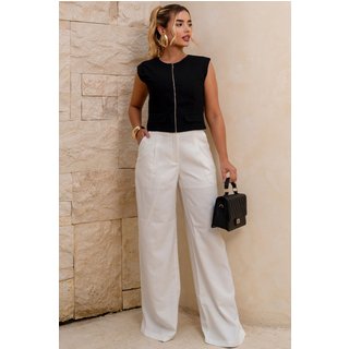 Calca Pilar Alfaiataria C/Pregas Frente Off White