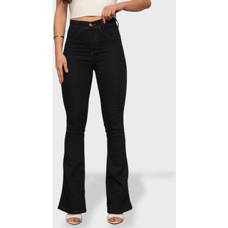 Calça Jeans Flare Feminina Safira Moda Boca de Sino Azul Escuro