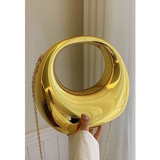 Bolsa Clutch Festa Luxo Metalizada Oval Organic Premium Dourada