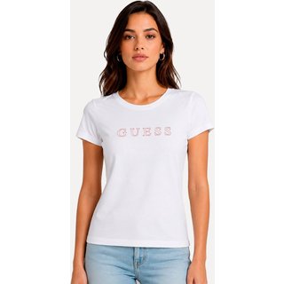 Camiseta Guess Feminina Outline Red Logo Branco