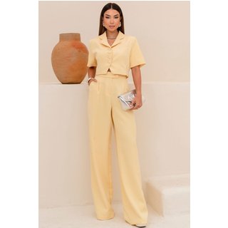 Calca Selena Alfaiataria C/Bolso Frente Amarelo