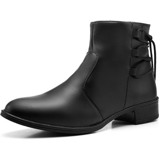 Bota Épico Cano Curto Salto Baixo Com Ziper Preto