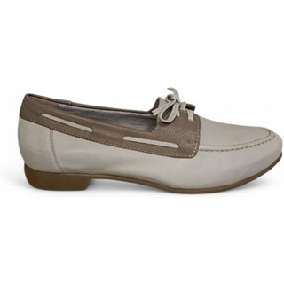 Mocassim Feminino Moscardini em Couro Laço 240930 Off Whithe e Caqui