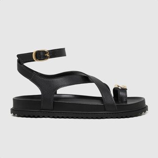 Sandália Papete Feminina Amarena Preto Tira Transversal Detalhe Bold Acessories