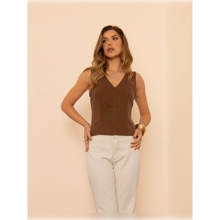 Blusa Regata Gola V Verão Anna Morena Marrom