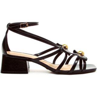 Sandália Couro Preto Salto Bloco Cecconello 2738001-1