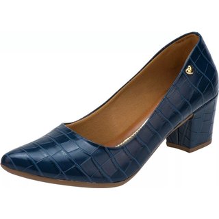 Scarpin Lumiss Salto Grosso Croco Azul
