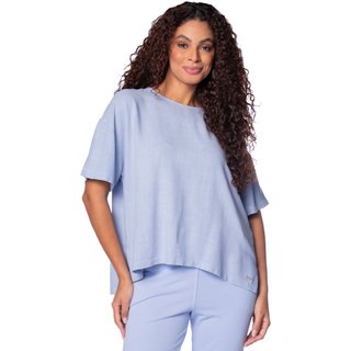 Blusa Feminina Biamar Oversized Mullet Viscose/Linho Azul
