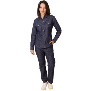 Camisa Feminina Jeans Manga Longa - Blue Escuro