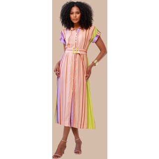 Chemise Midi Ícone Fashion Manga Curta com cinto Listras Coloré